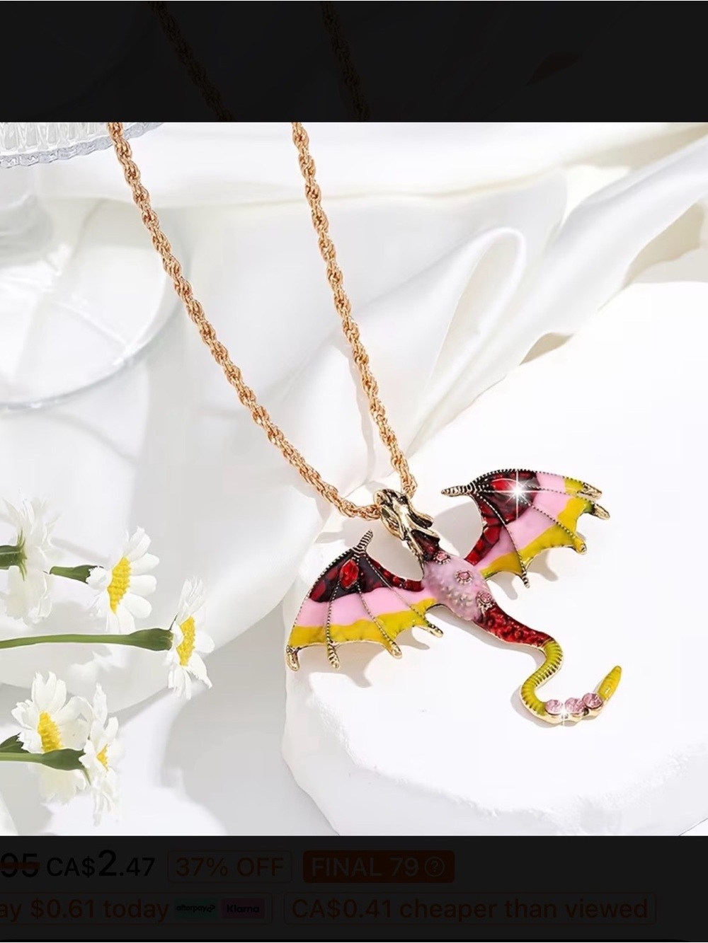 ⭐️ Pink & Yellow Dragon Pendant Necklace - Women's Fashion Jewelry